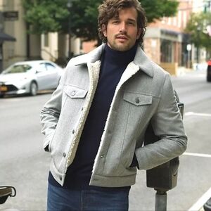 Men's Express Wool Sherpa Lined Trucker Jacket XL Gray